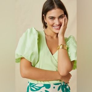 Maeve Puff-Sleeve Wrap Top - Green